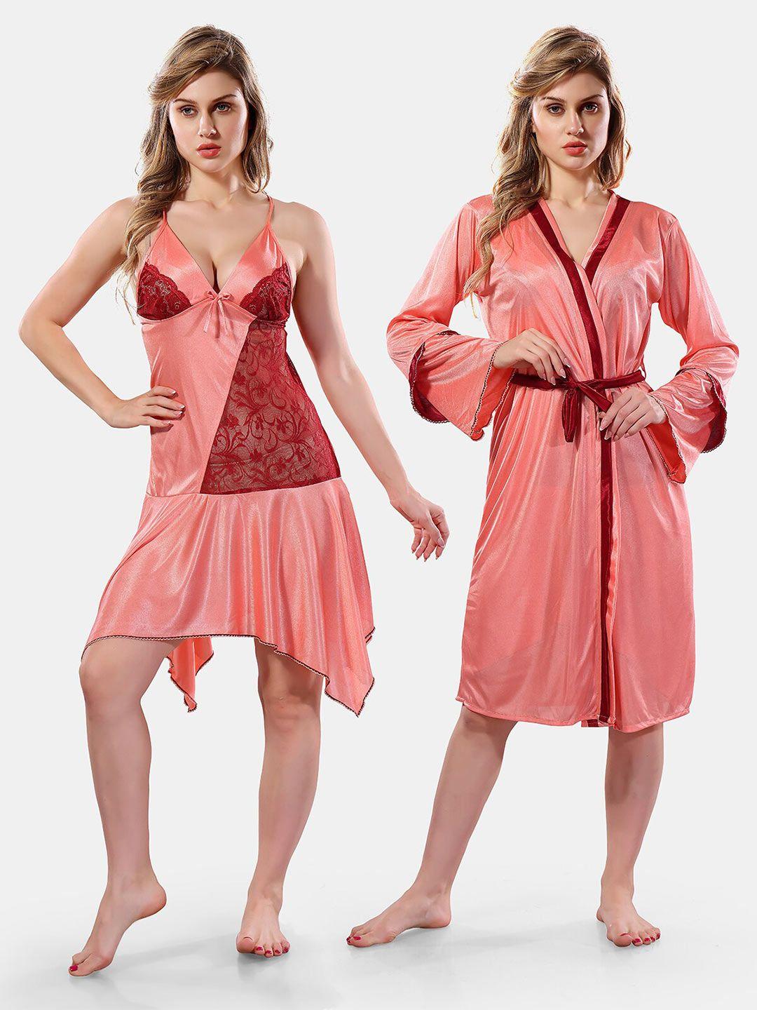 be you v neck lace up details satin nightdress with robe