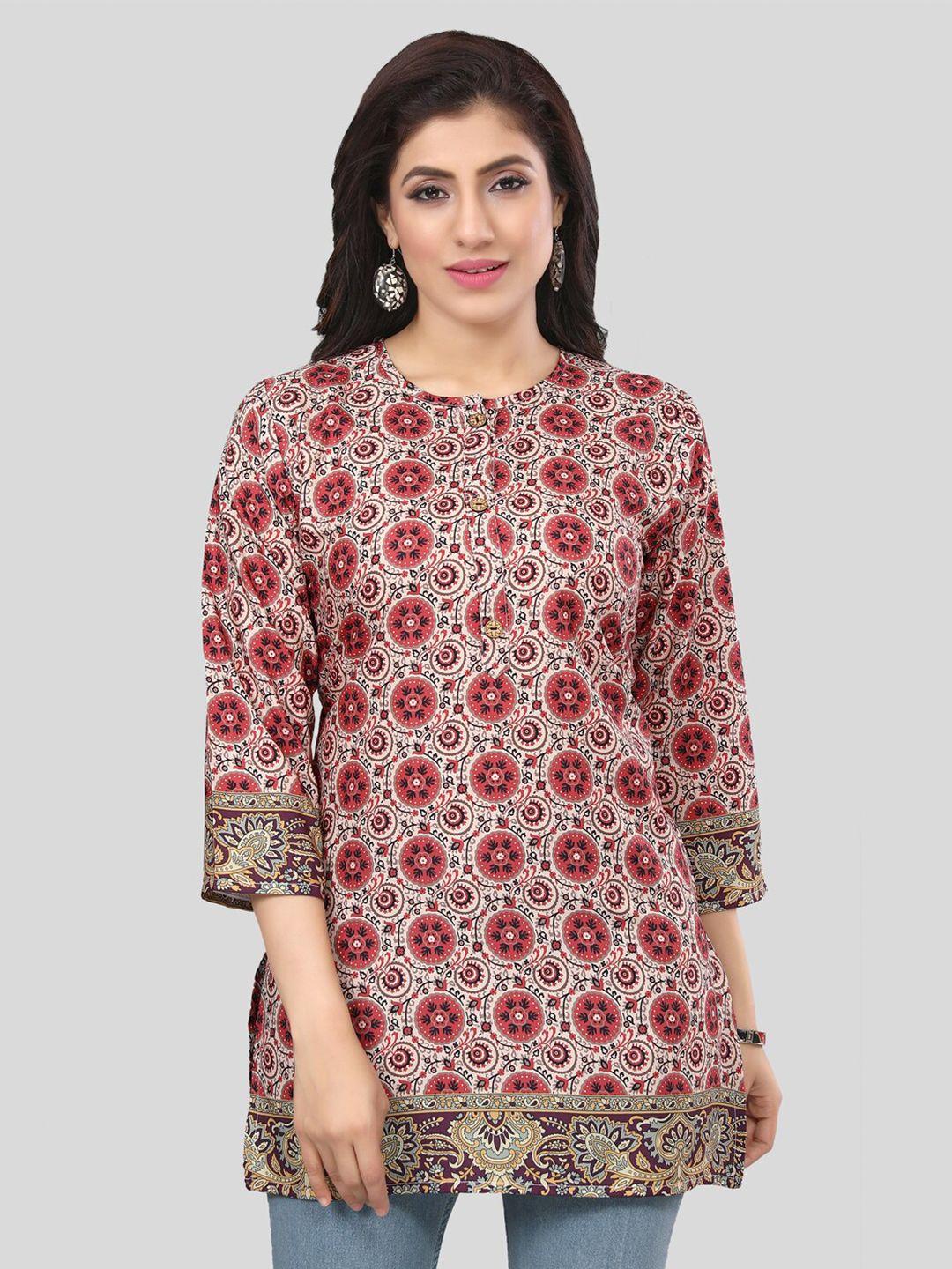 saree swarg round neck ethnic motifs printed straight kurti