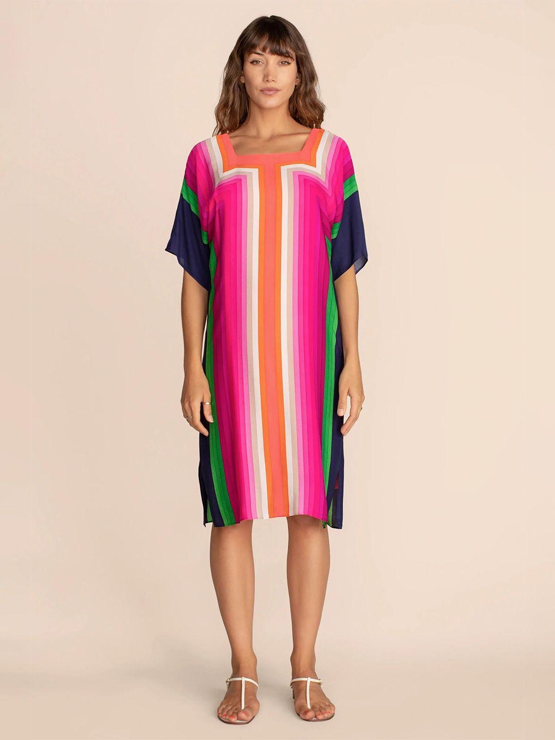 navvi striped puff sleeve satin a-line dress