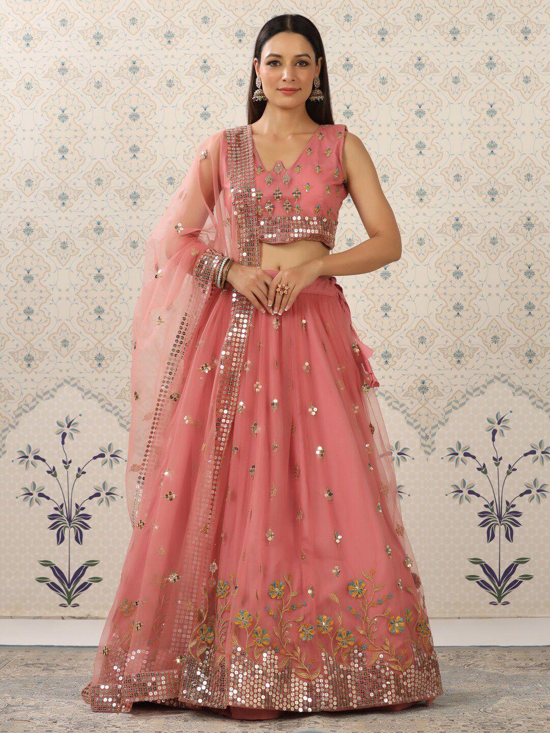 house of pataudi embroidered sequineed  semi-stitched lehenga set