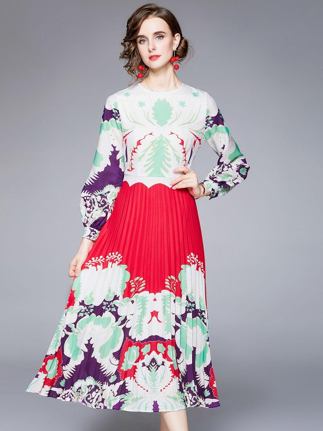 jc collection ethnic motifs printed accordion pleated fit & flare midi dress