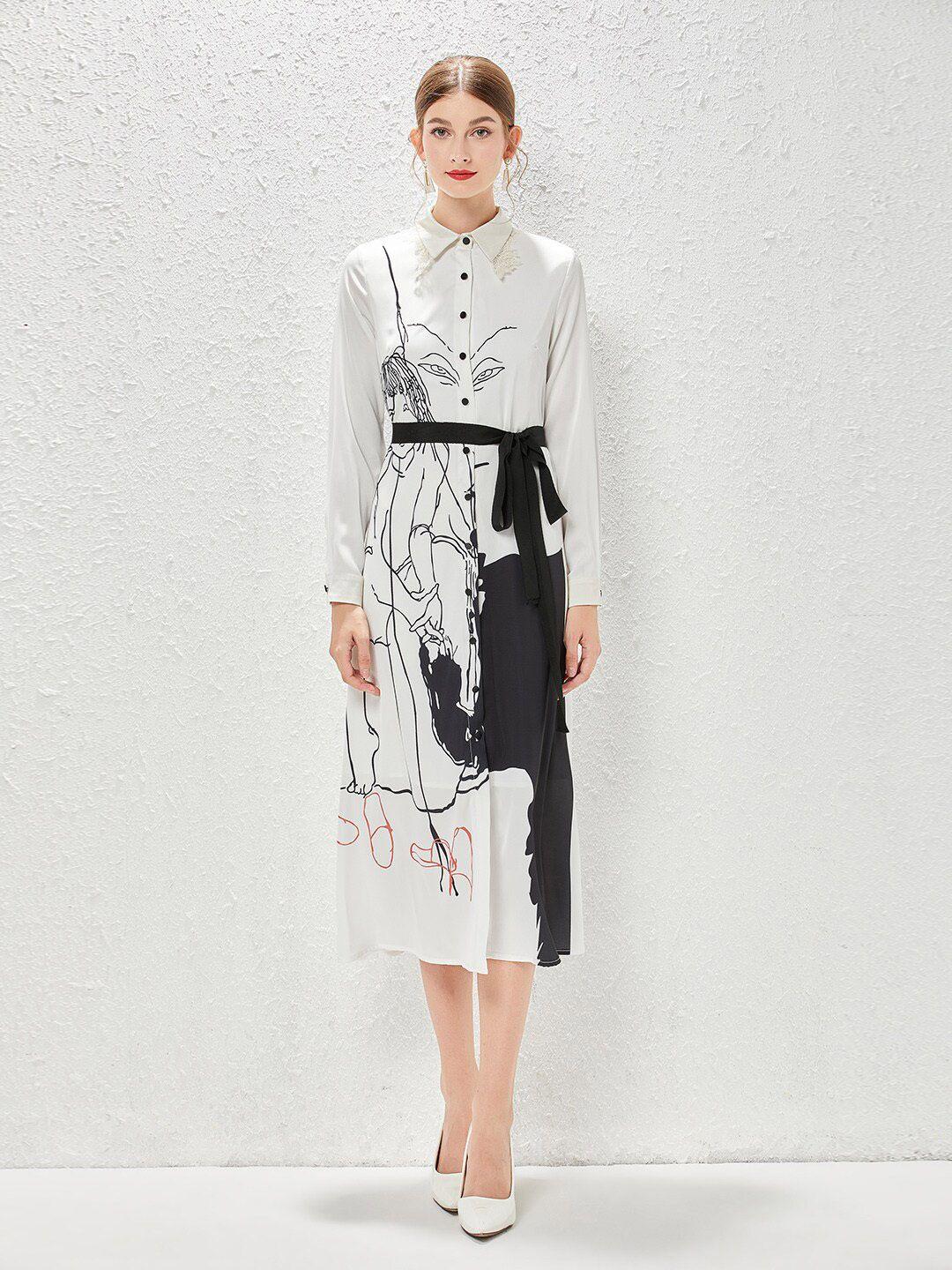 jc collection printed cuffed sleeves midi shirt dress with belt