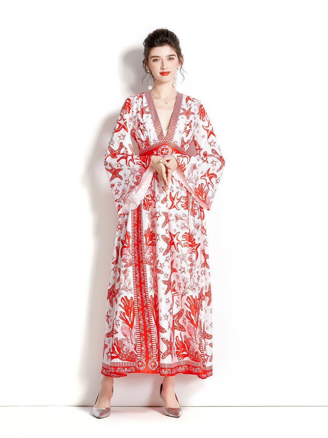 jc collection red floral print maxi dress