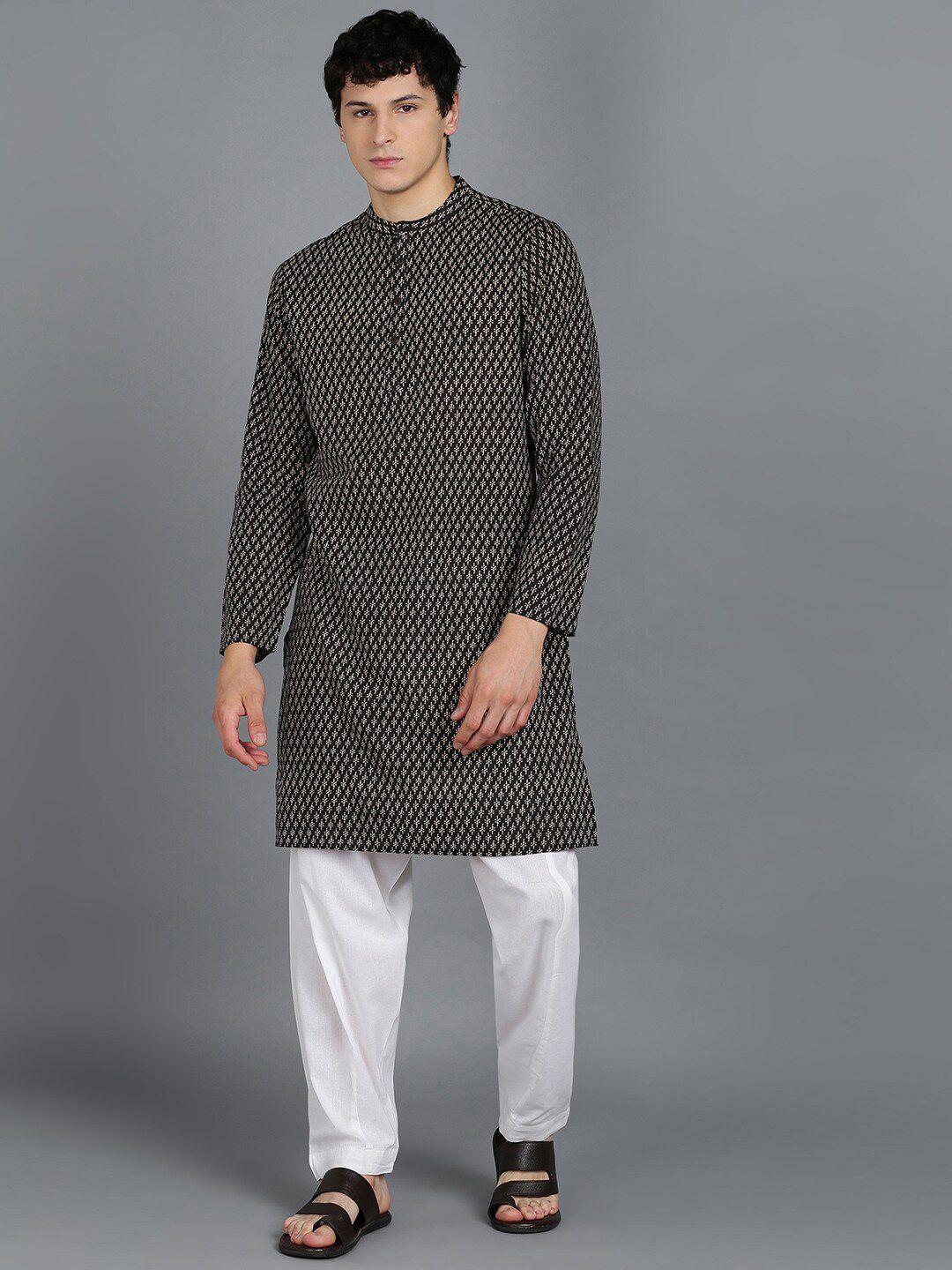 here&now ethnic motifs printed regular pure cotton kurta with pyjamas