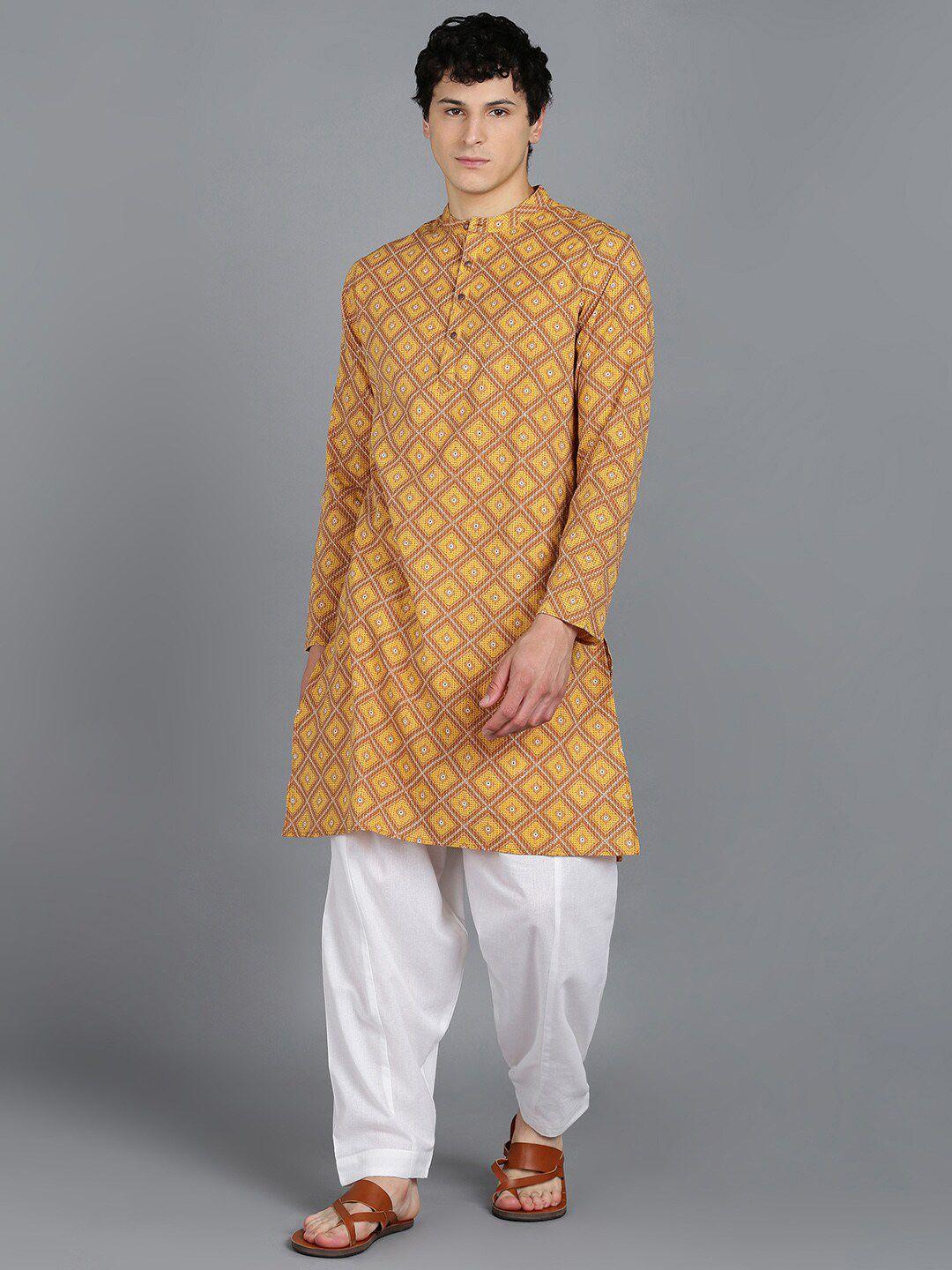 here&now geometric printed regular pure cotton kurta with pyjamas