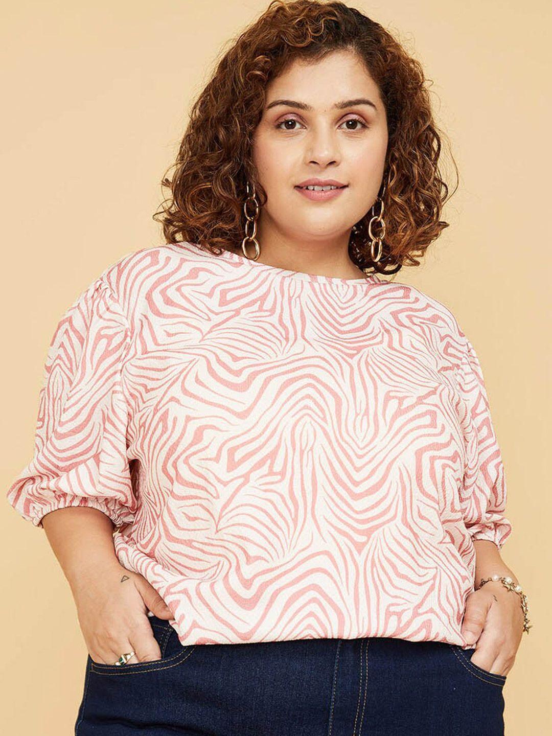 max plus size abstract printed puff sleeves top