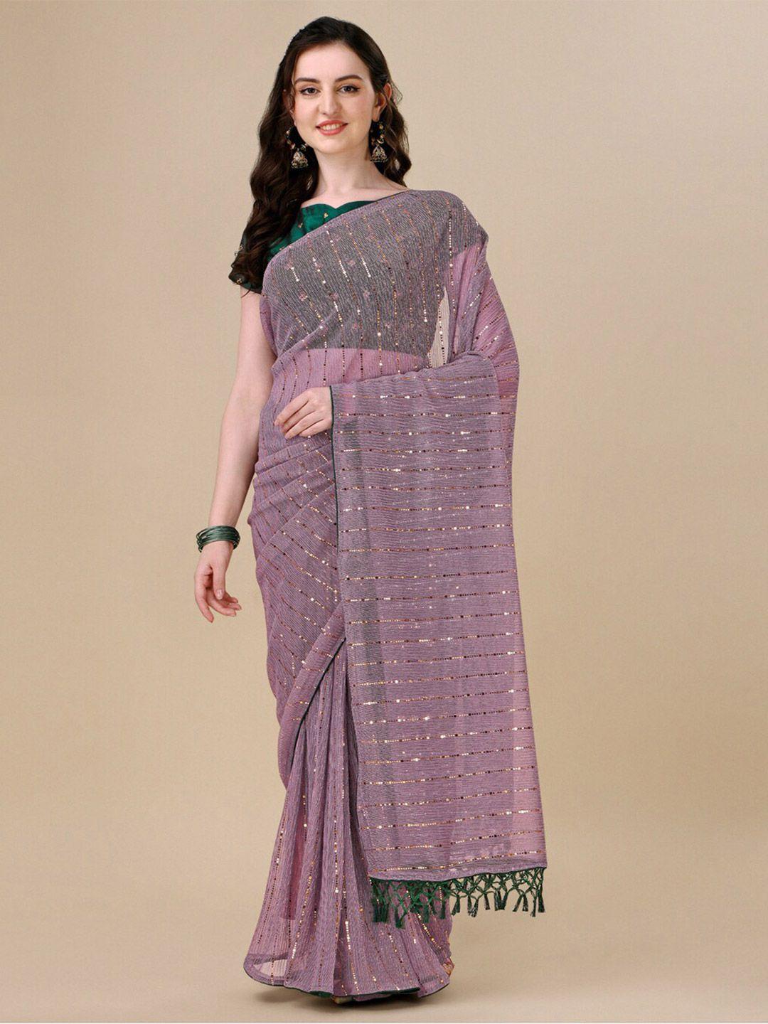 granthva fab grey & gold-toned embellished sequinned art silk saree