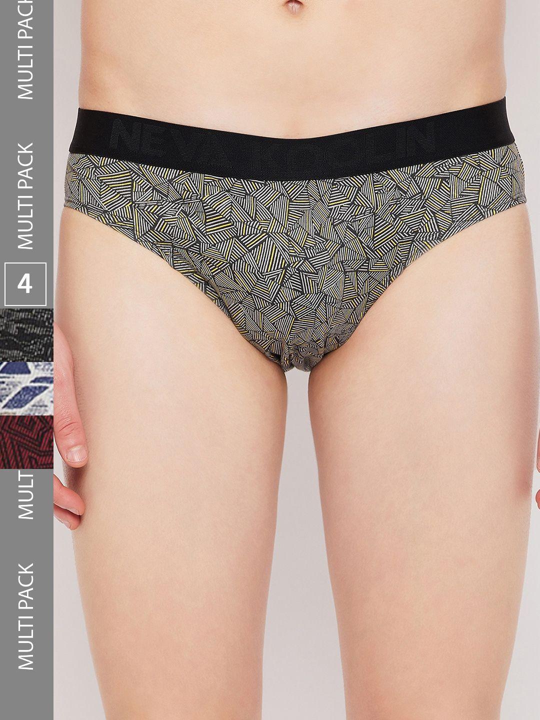 neva men pack of 4 geometrical printed low-rise anti-microbial basic briefs