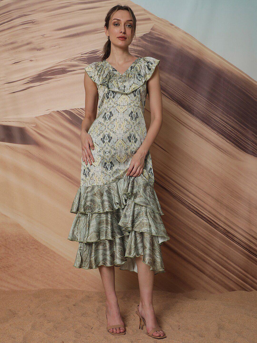 rareism ethnic motifs printed a-line midi dress