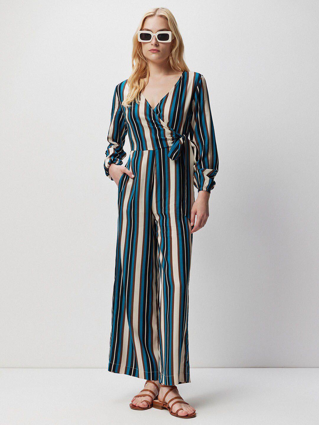 cover story blue & brown striped basic jumpsuit