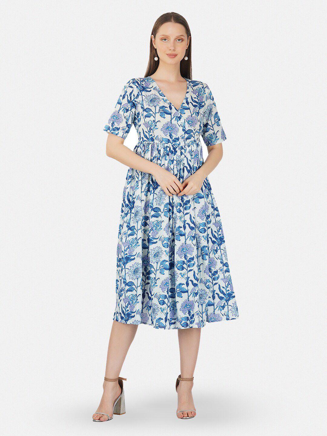 twilldor floral printed v-neck cotton wrap midi dress