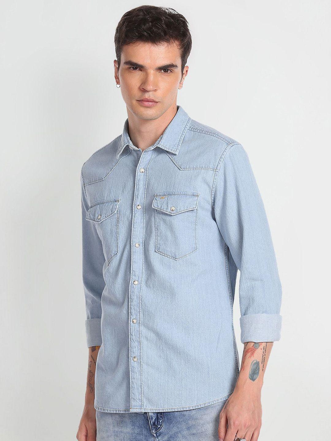 flying machine regular fit cotton denim casual shirt