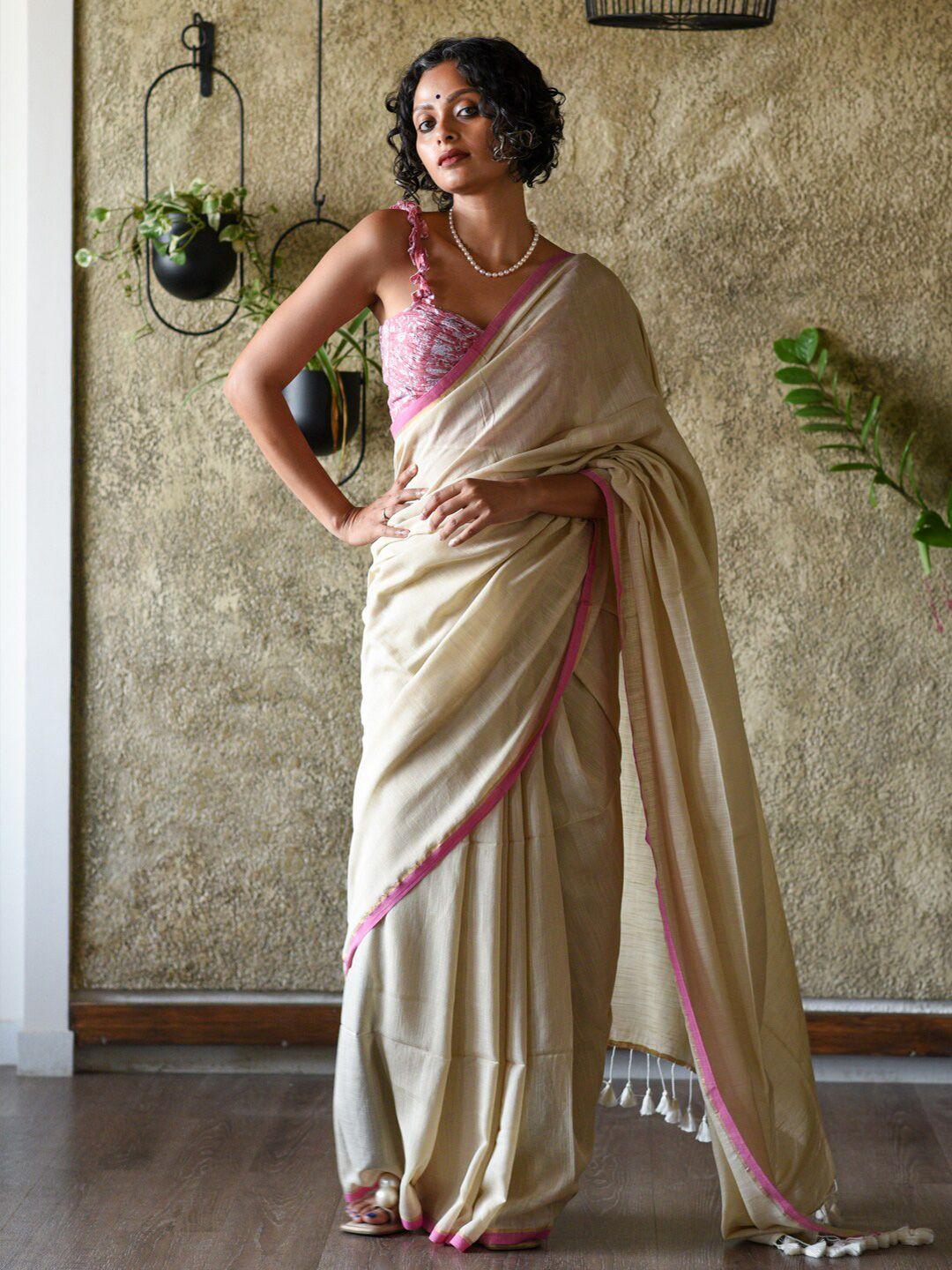 suta cotton blend tasseled saree