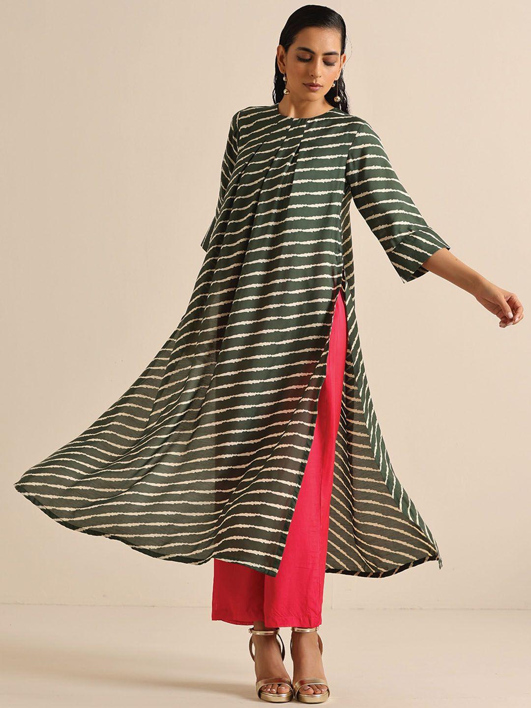 truebrowns leheriya printed a-line kurta with palazzos