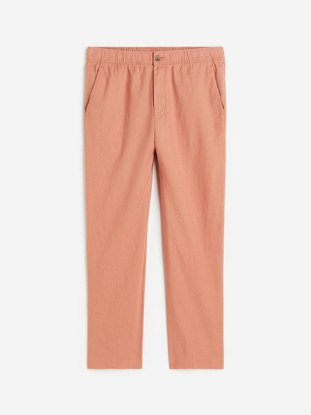 h&m men regular fit linen-blend trousers