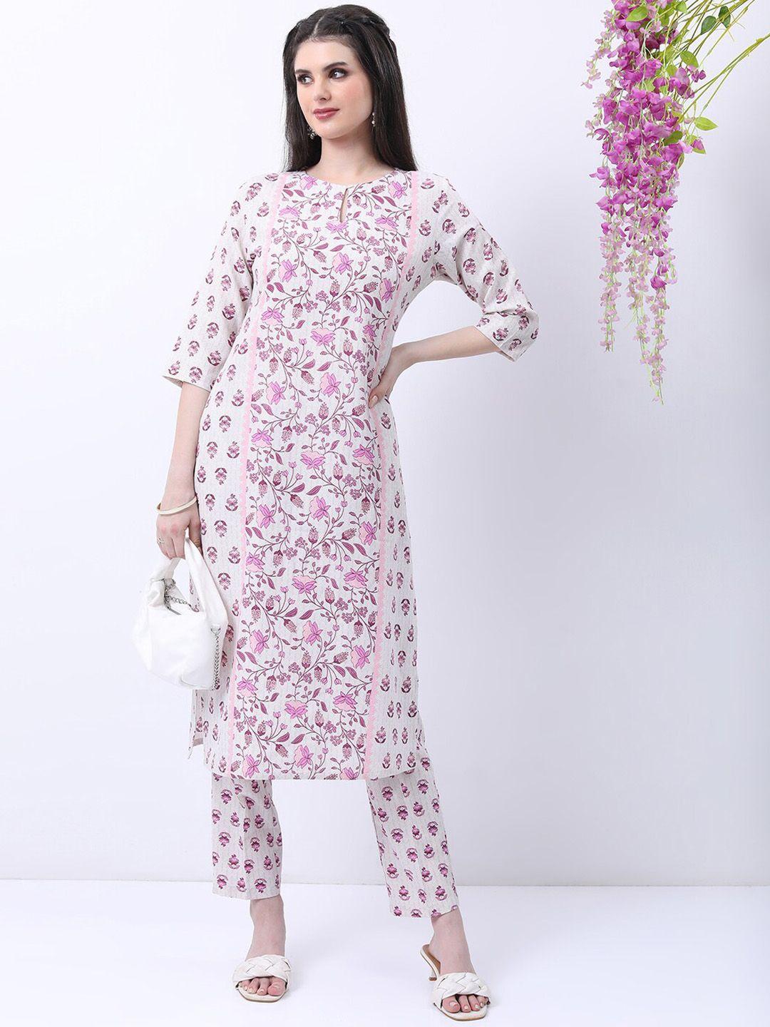 vishudh floral printed kurta with trousers & dupatta