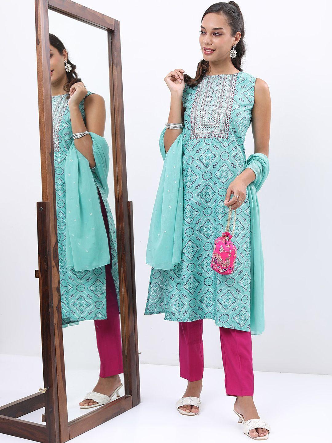 ketch ethnic motifs printed regular kurta with trousers & with dupatta