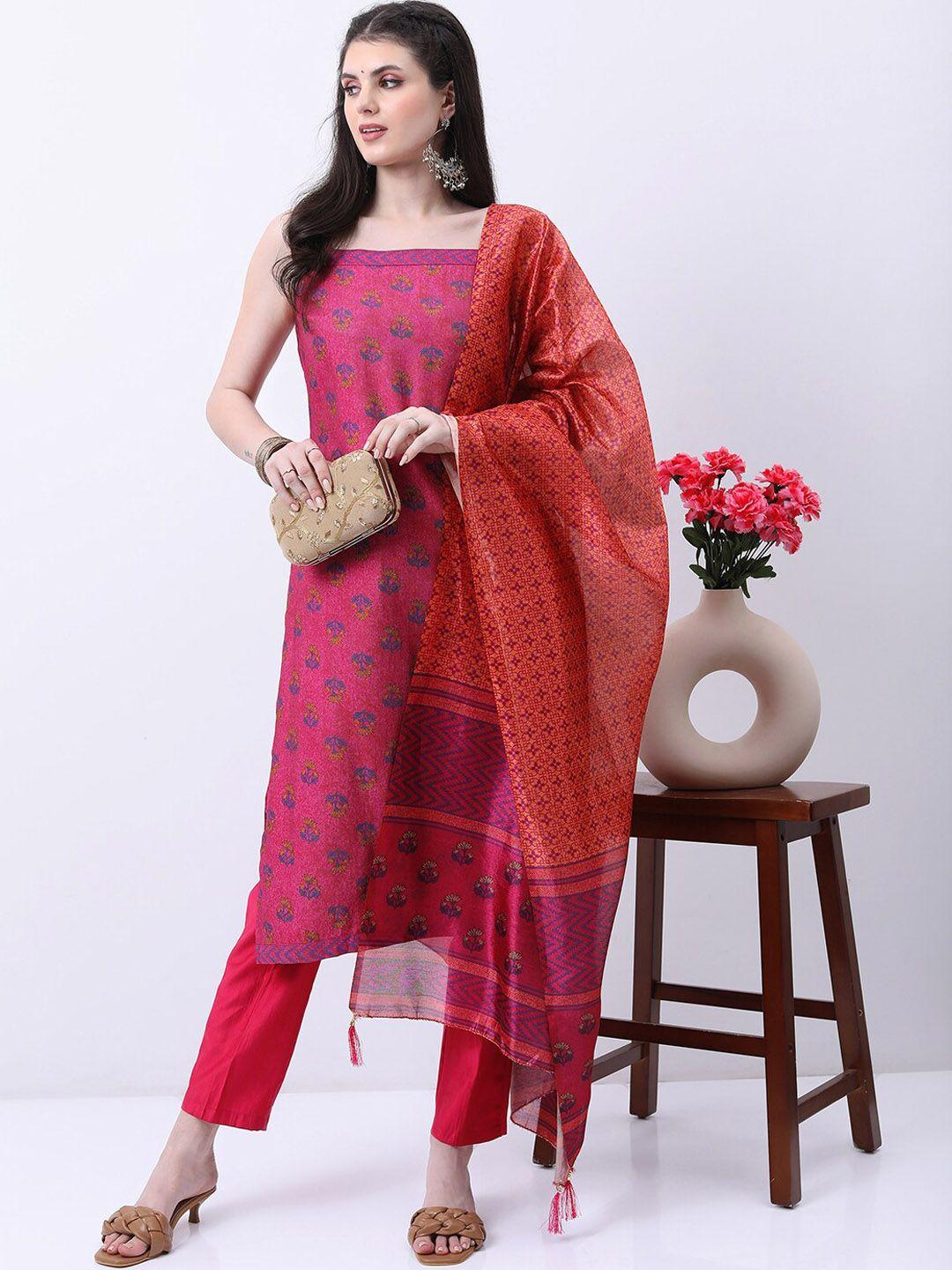 ketch floral printed kurta with trousers & dupatta