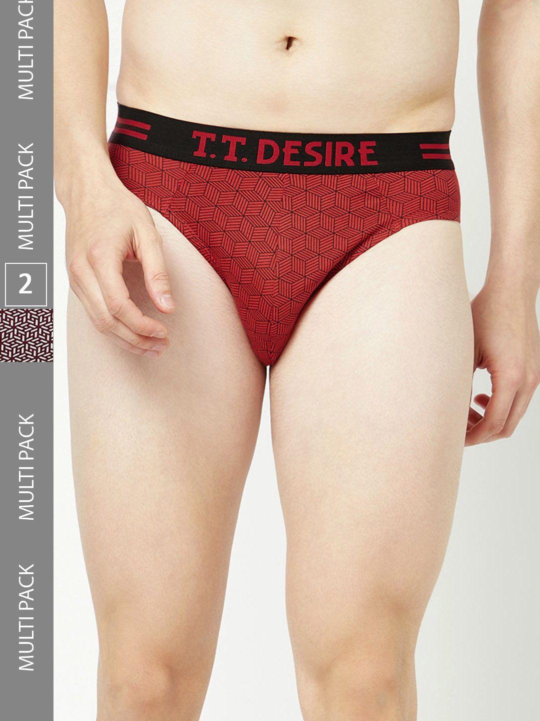 t.t. men pack of 2 printed mid-rise pure cotton basic briefs