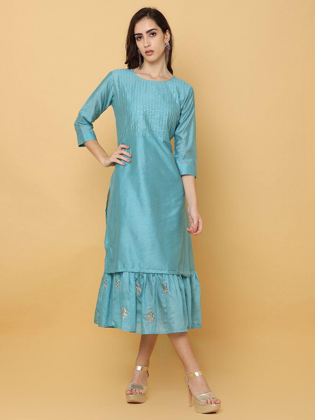 nayra floral embroidered layered a-line midi ethnic dress