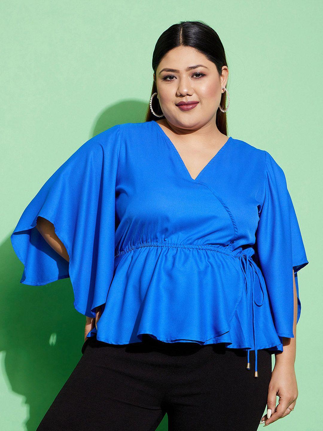 sassafras curve blue kimono sleeves peplum top