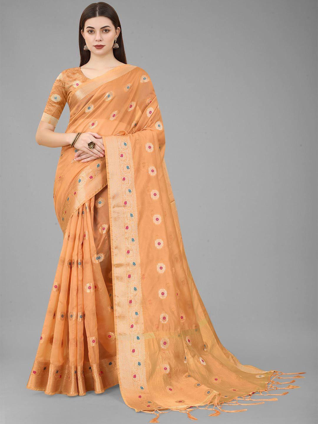 b4me.com floral woven design zari organza kanjeevaram saree