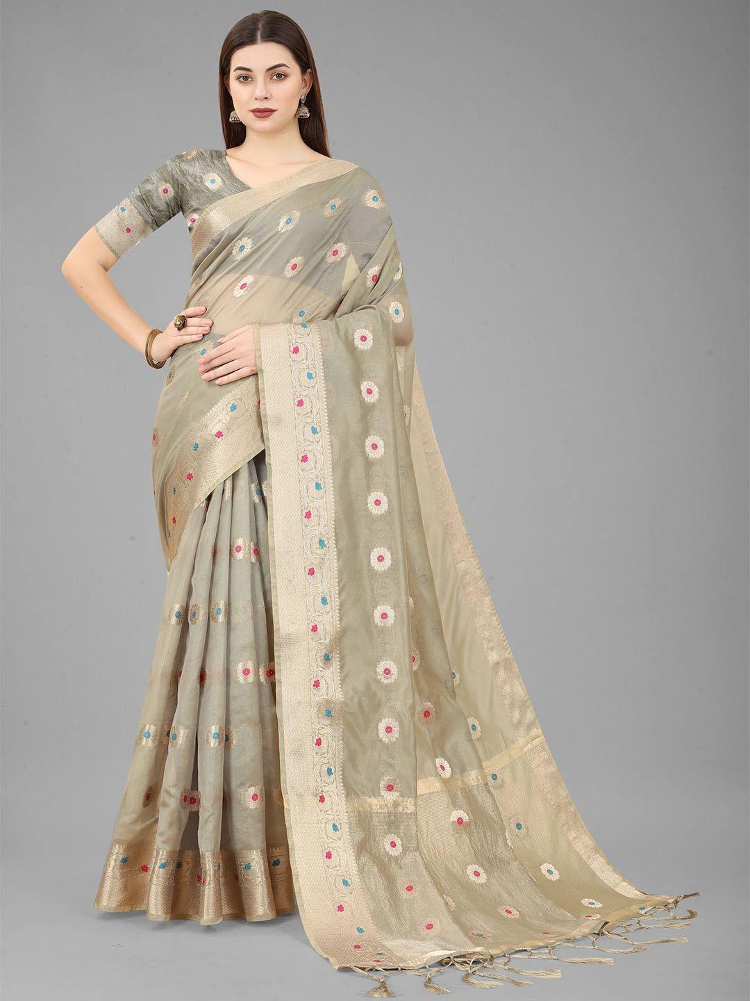 b4me.comfloral woven design zari organza kanjeevaram saree