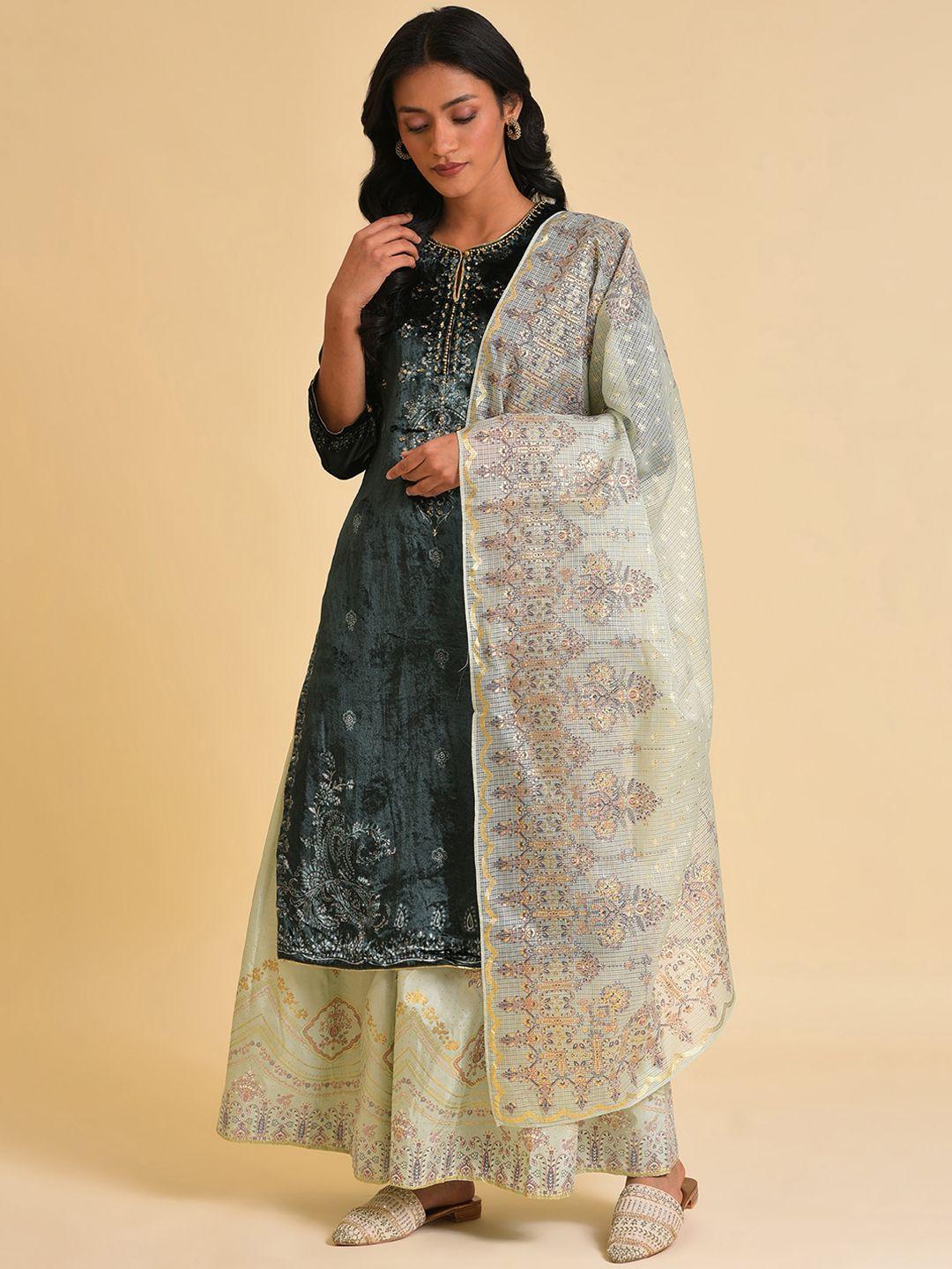 wishful floral printed kurta with sharara & dupatta