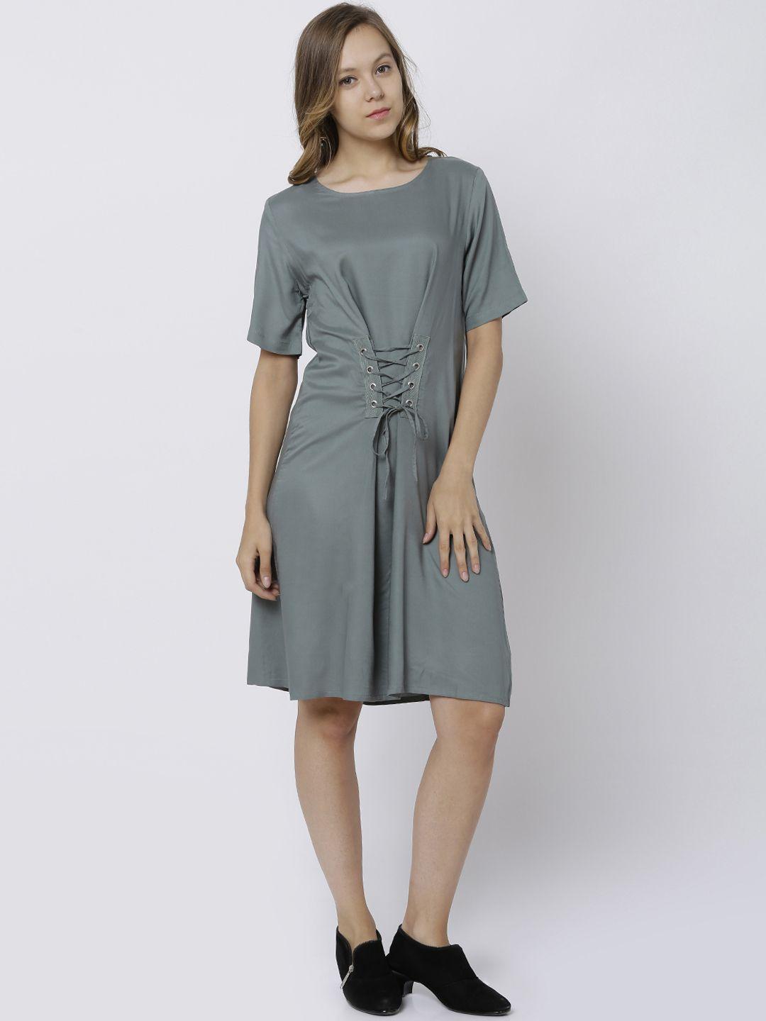 tokyo talkies women grey solid a-line dress