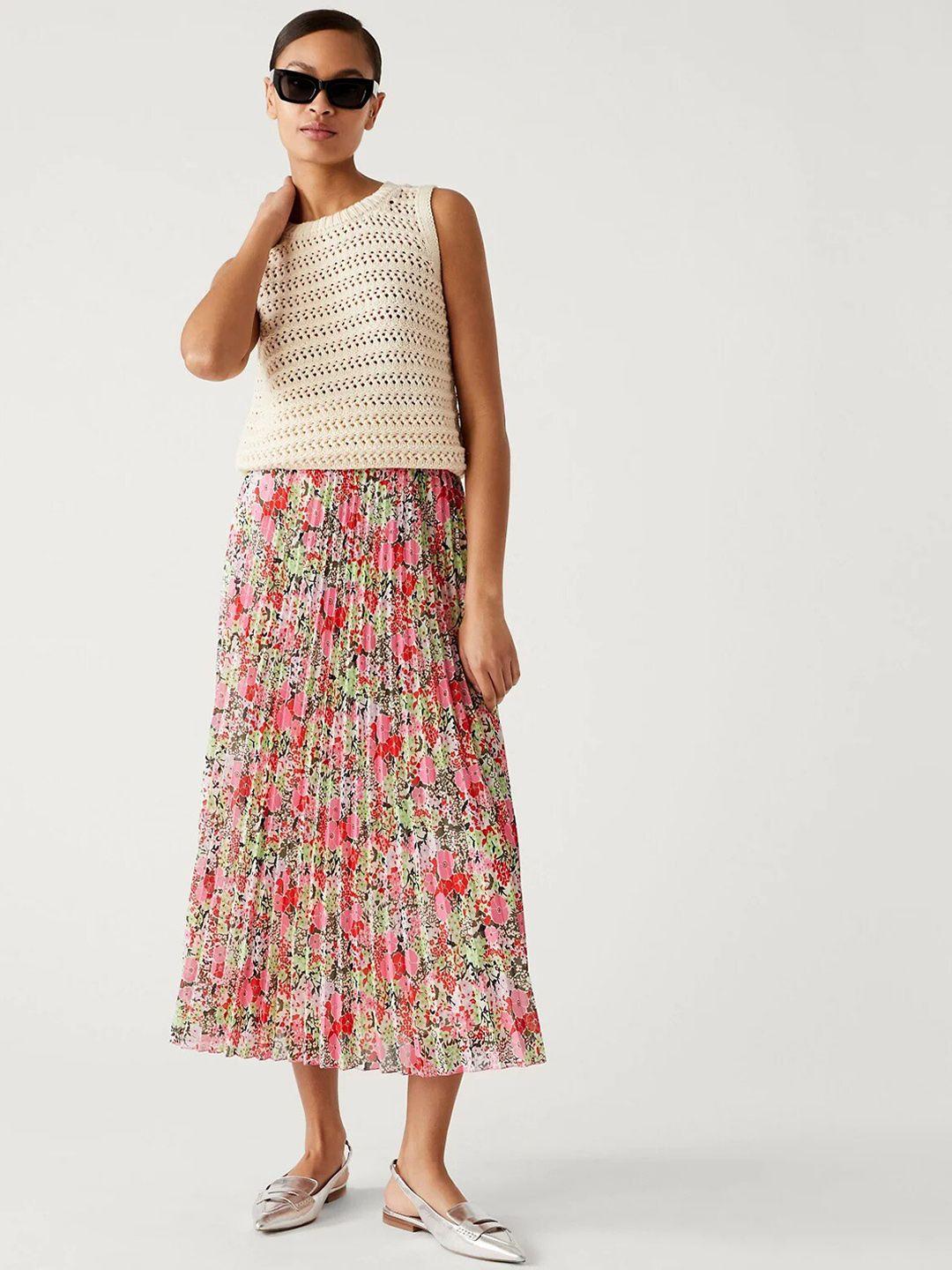 marks & spencer printed pleated midi pleated skirt