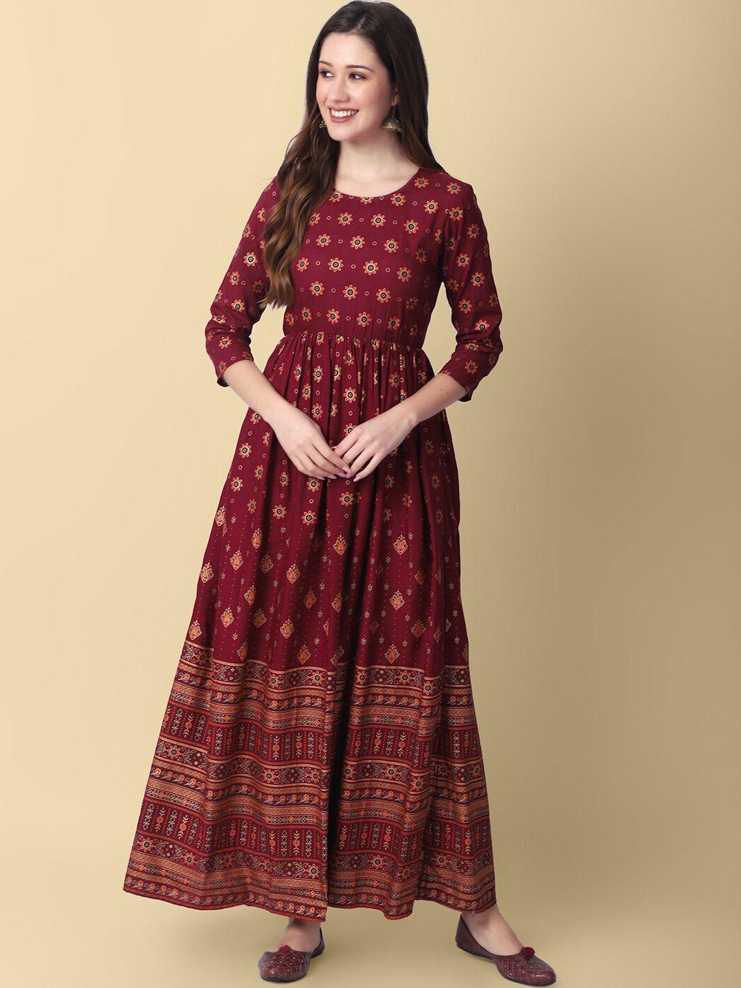 daevish ethnic motifs printed fit & flare maxi ethnic dress