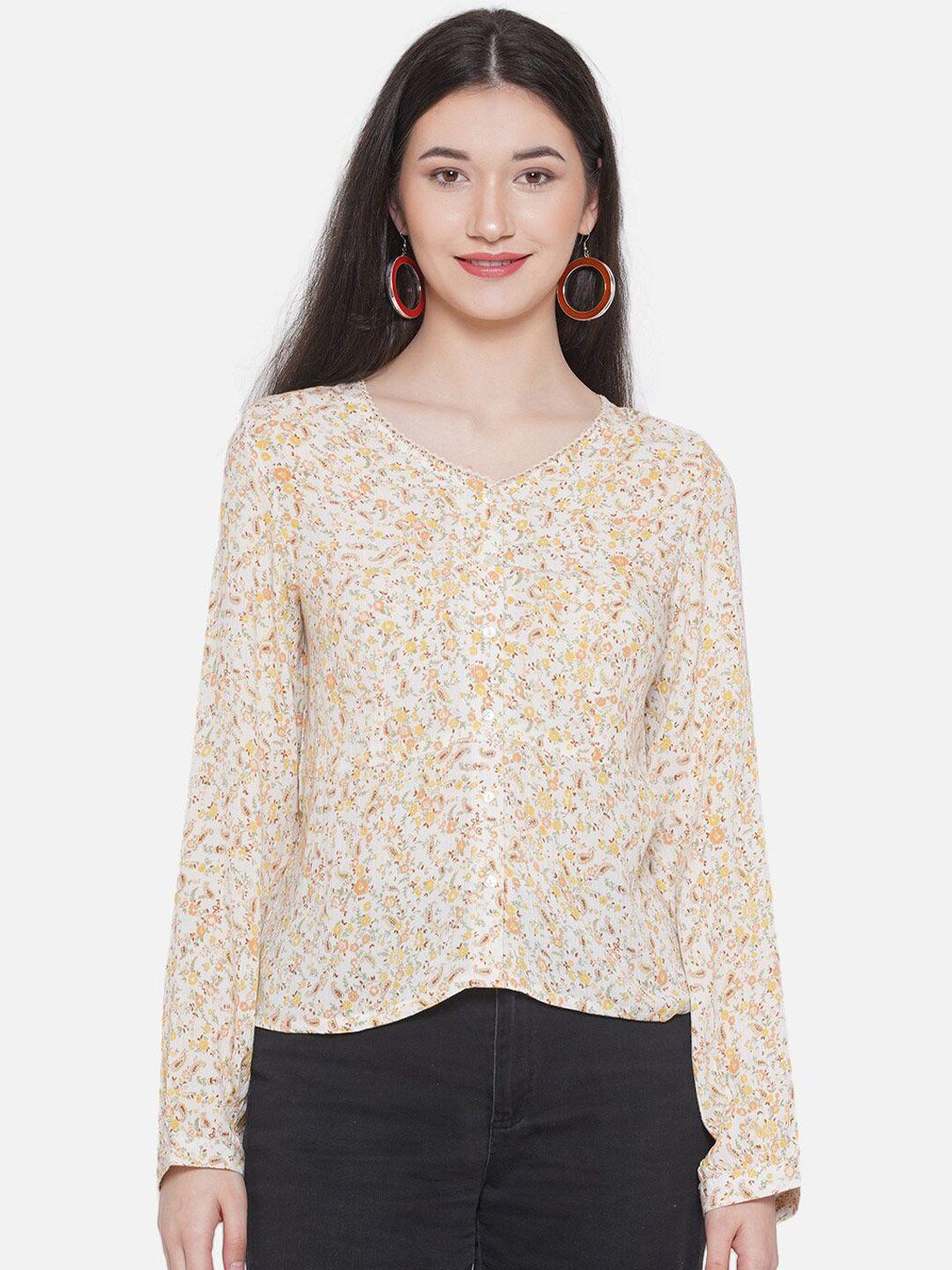 bellamia floral printed v-neck long sleeves top