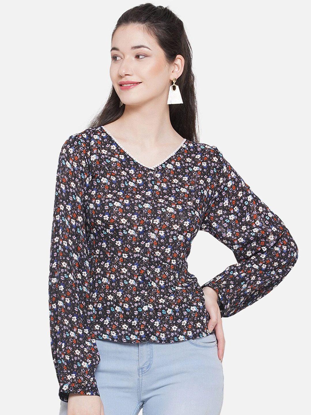 bellamia floral printed v-neck long sleeves top