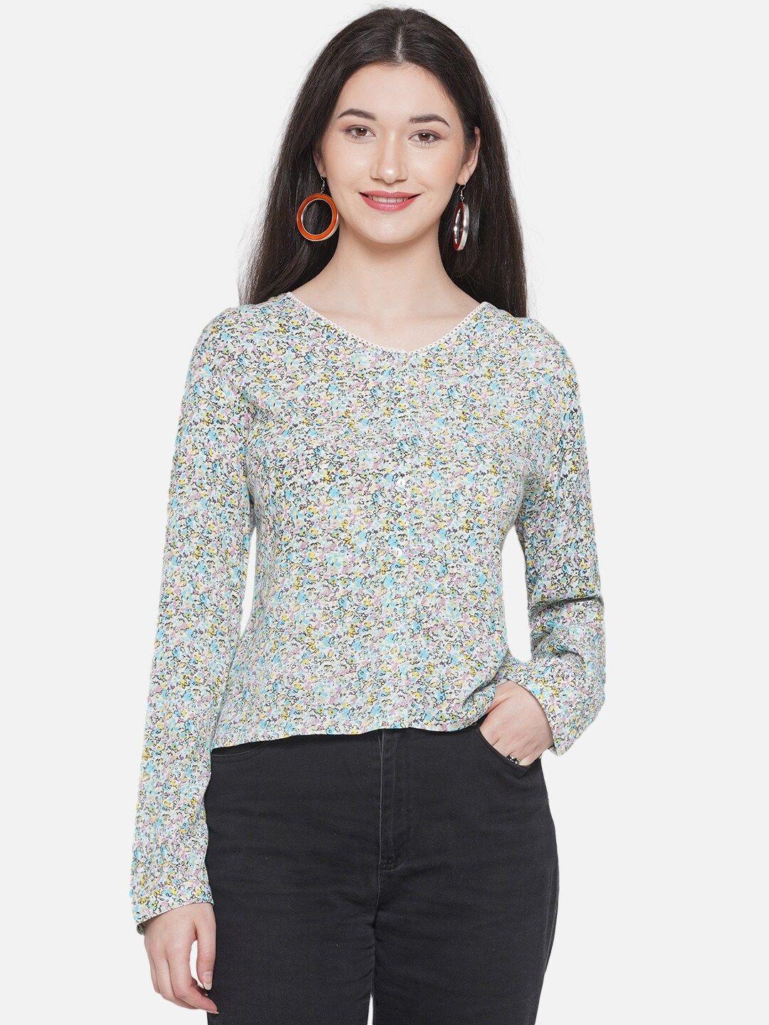 bellamia floral printed v-neck long sleeves top