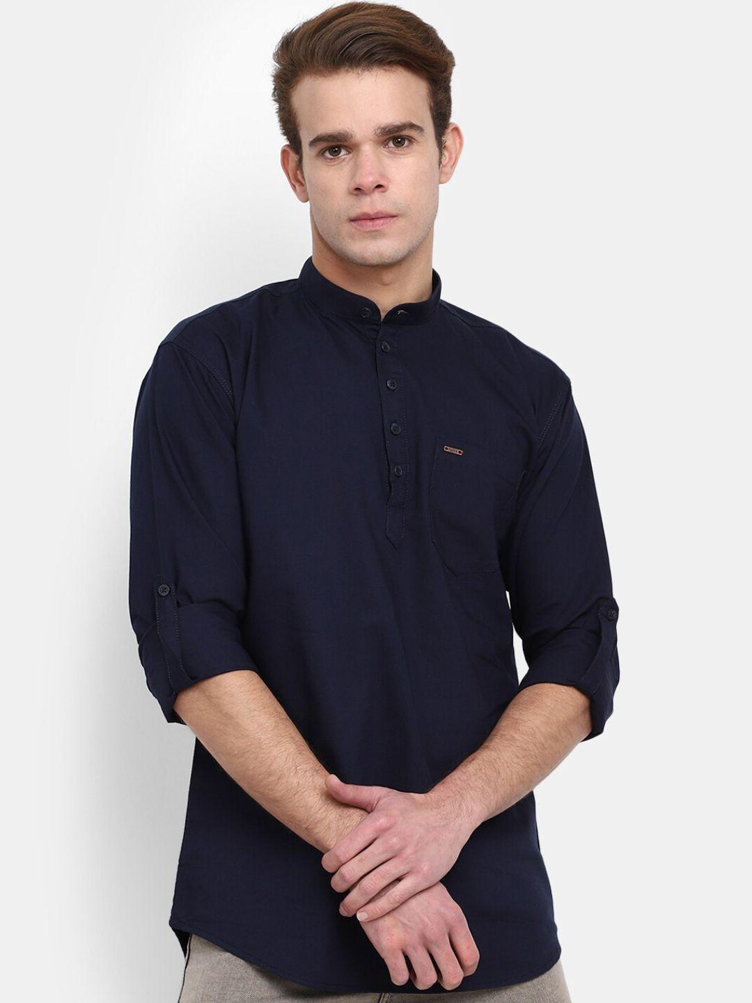 v-mart mandarin collar roll-up sleeves cotton short kurta