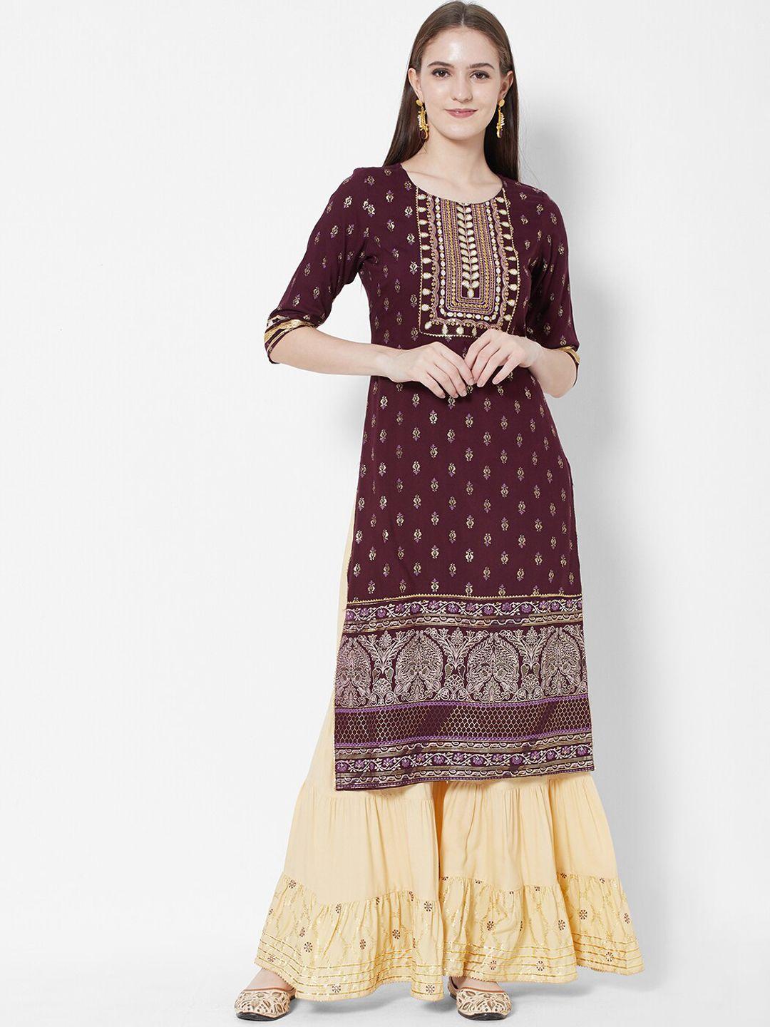 vedic ethnic motifs printed regular kurta with sharara