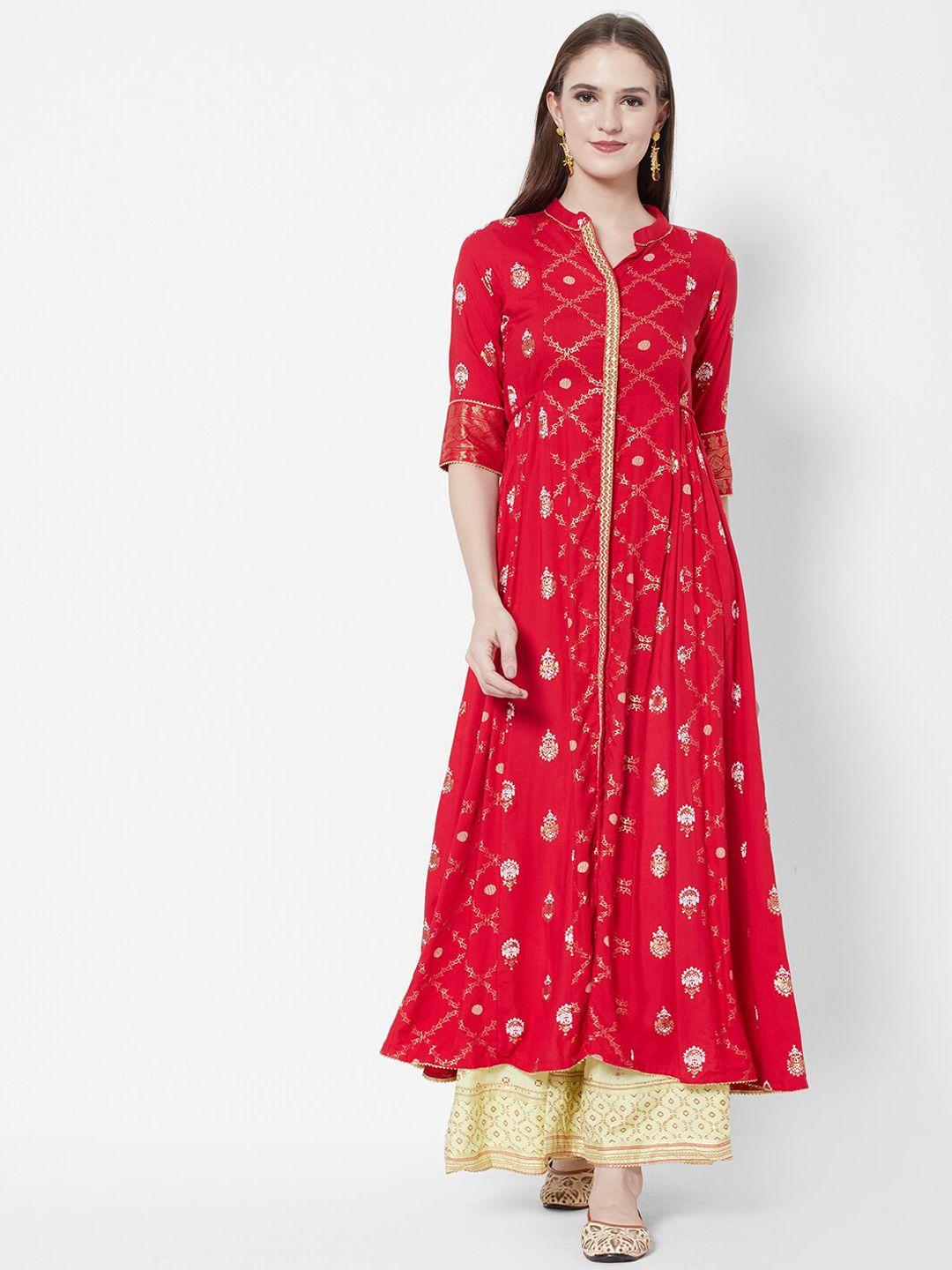 vedic ethnic motifs printed pleated gotta patti kurta with trousers