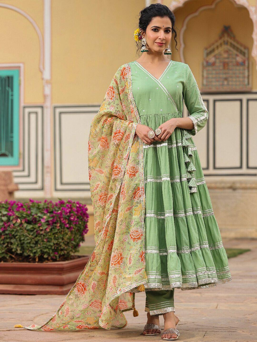 everbloom embroidered gotta patti anarakli pure cotton kurta with trousers & dupatta