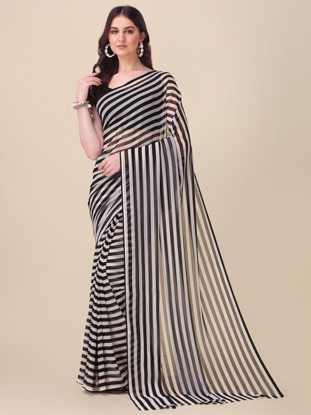 amrutam fab black & white striped pure georgette saree