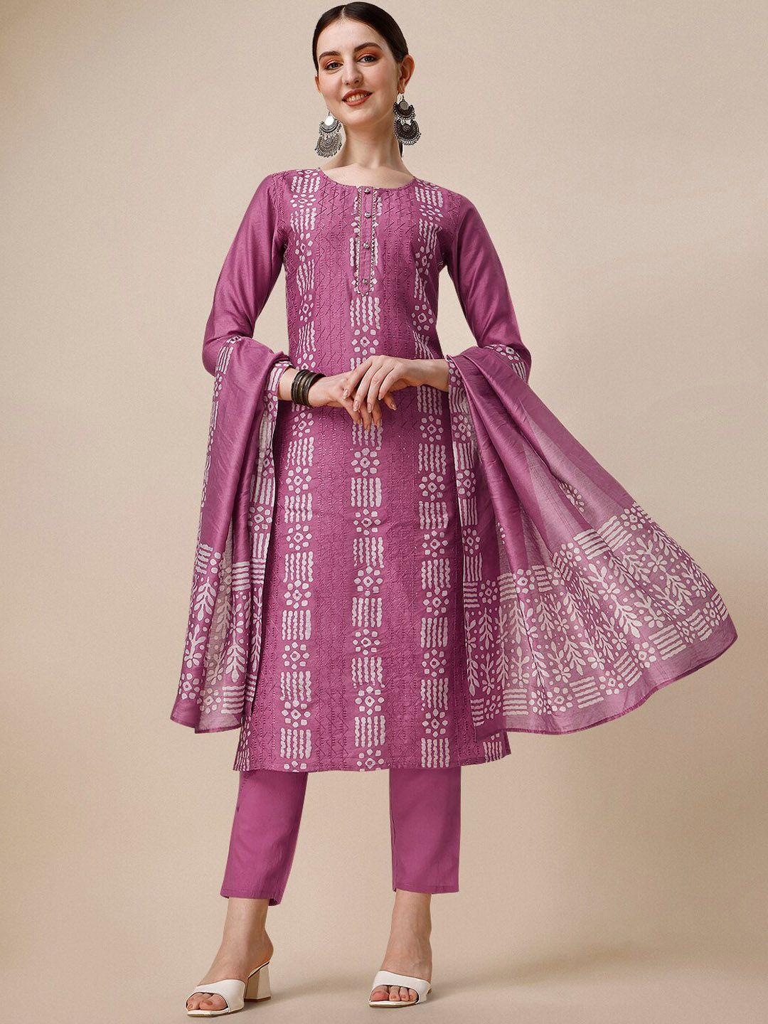 berrylicious ethnic motifs printed chanderi cotton kurta with trousers & dupatta