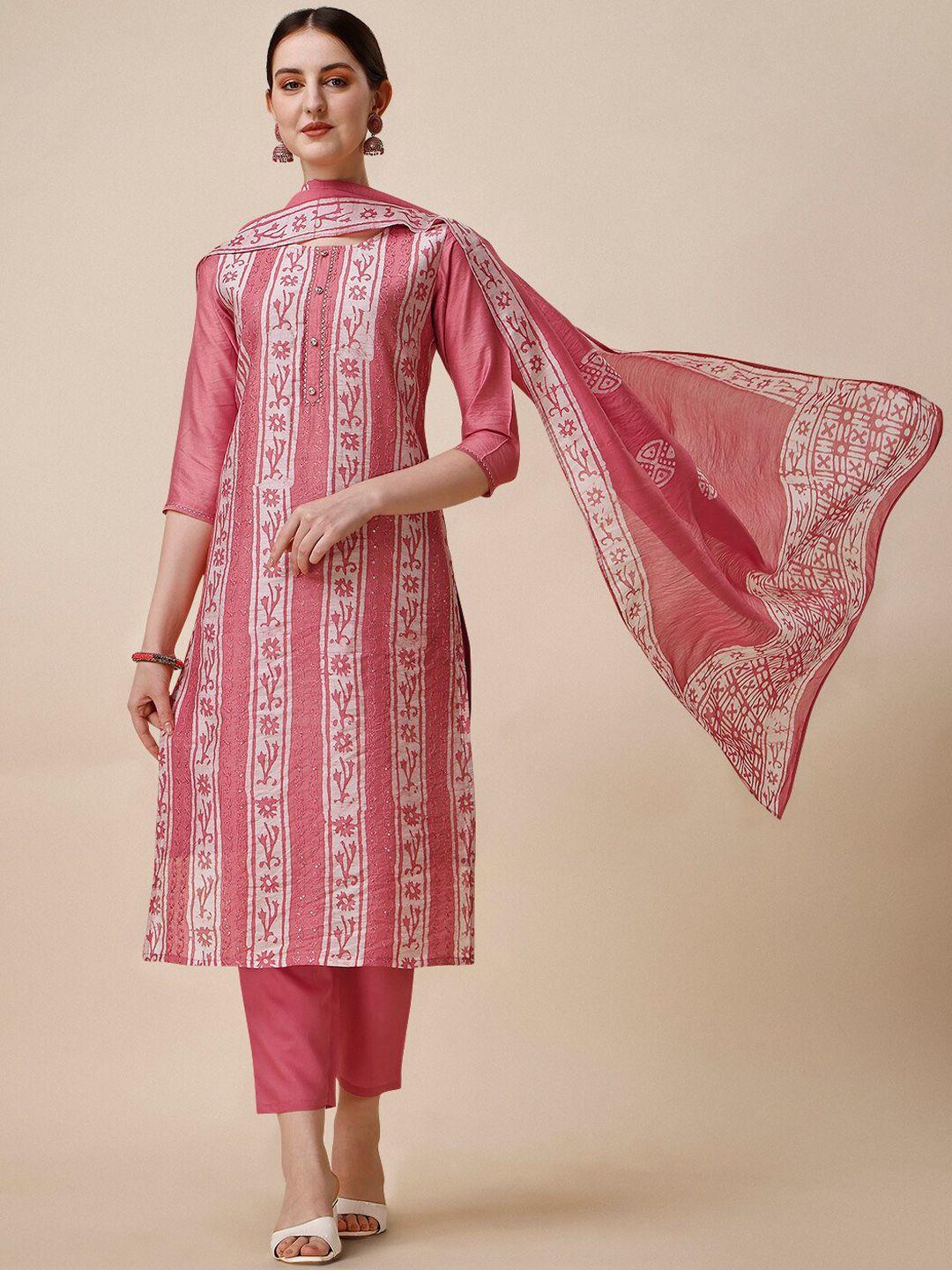 berrylicious ethnic motifs printed chanderi cotton kurta with trousers & dupatta