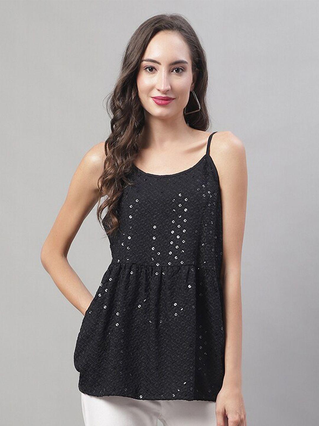 jainish embroidered shoulder straps sequined peplum top