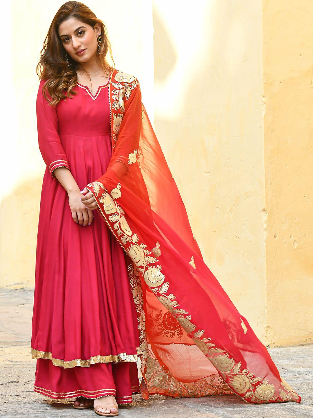 bunaai gotta patti anarkali kurta with palazzos & dupatta