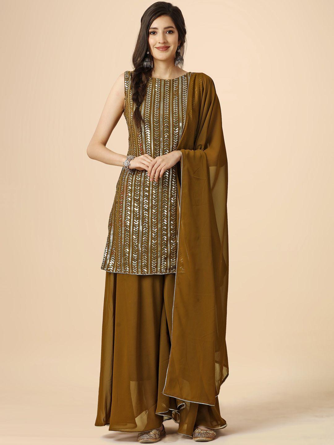 heemara embroidered sequinned kurti with palazzos & dupatta