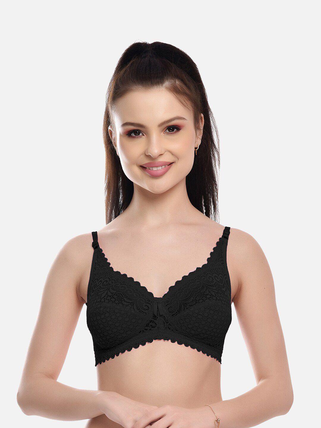 fims black floral bralette bra full coverage