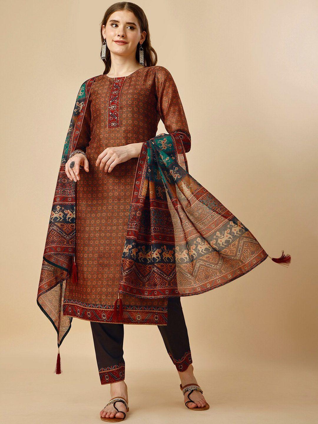 berrylicious floral printed chanderi cotton kurta with trousers & dupatta