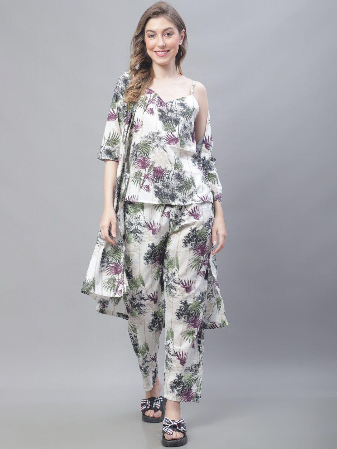 tag 7 tropical print cotton top with trousers & long shrug