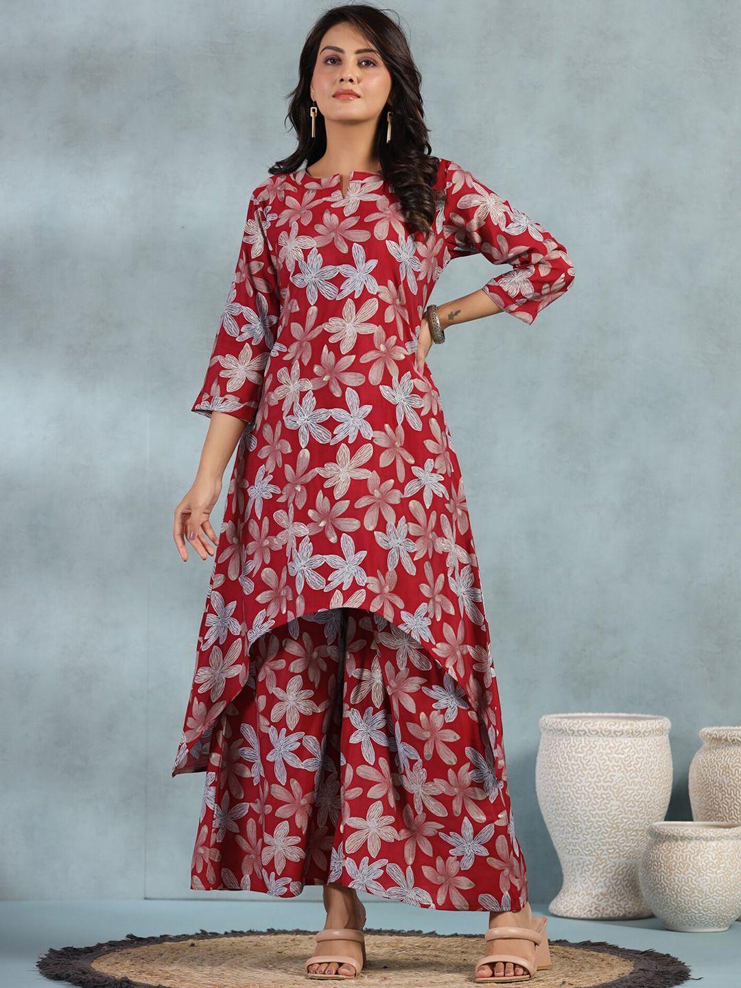 etnicawear high-low floral printed a-line kurta with palazzos