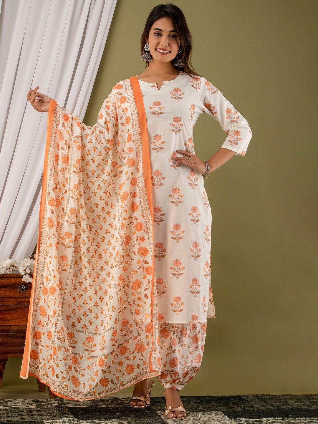 readiprint fashions printed thread & mirror work pure cotton kurta with palazzos & dupatta