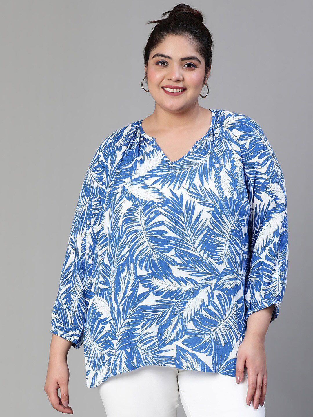 oxolloxo plus size tropcal printed v-neck top